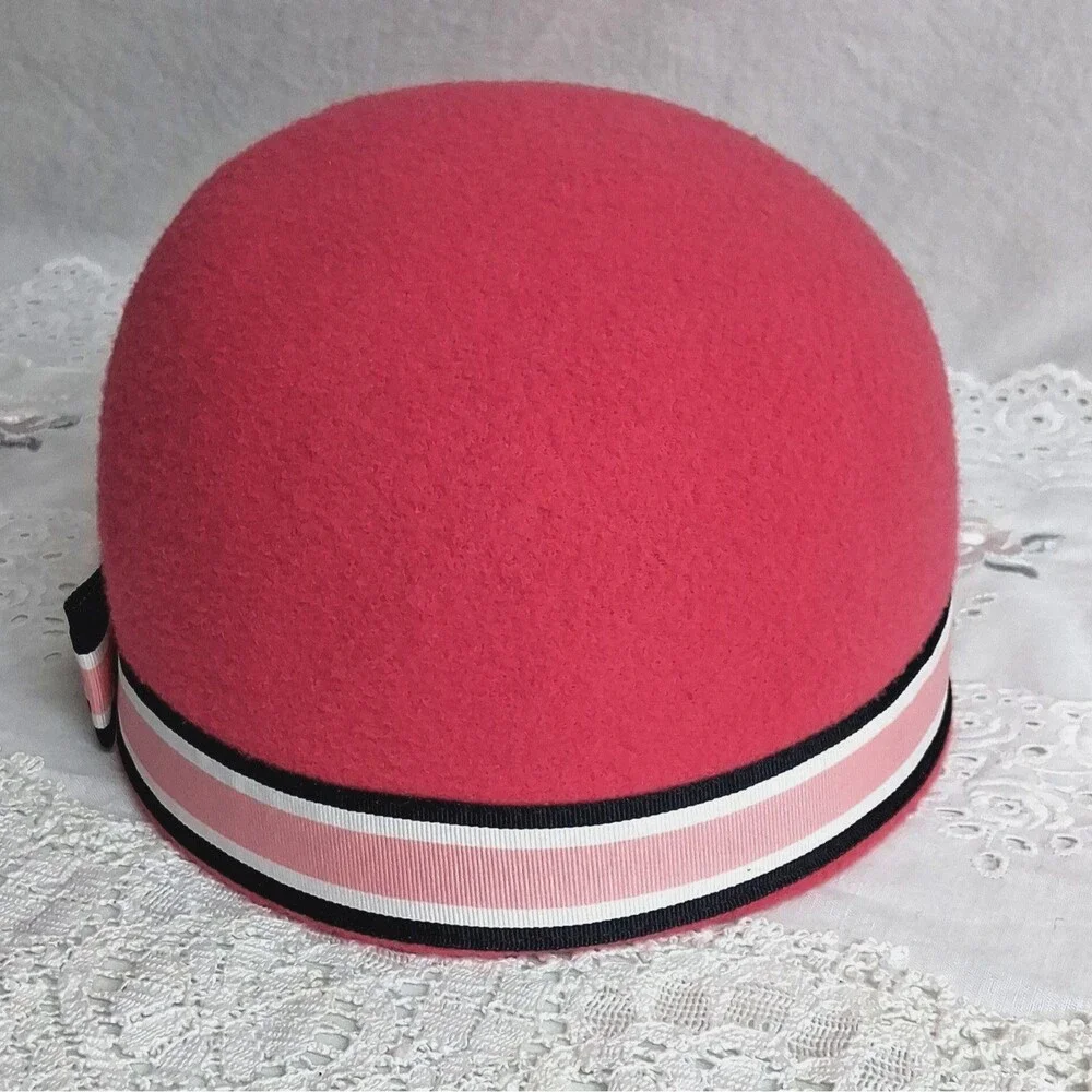 Janie and Jack Faerin Girls 2T-3 Pink Cloche Felt Hat Ribbon Bow